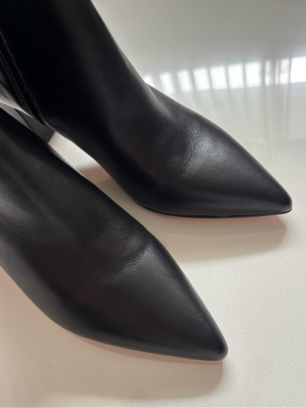 J. Crew Sadie Black Leather Pointed Heeled Ankle Boots- size 6 New Without Box - Picture 4 of 7